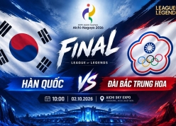 Link xem trực tiếp chung kết LMHT ASIAD 2026 hôm nay 2/10: Hàn Quốc vs Đài Bắc Trung Hoa