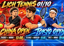 Lịch thi đấu tennis hôm nay 1/10: Alcaraz, Zverev cùng dàn sao ra sân