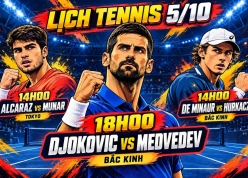 Lịch thi đấu tennis hôm nay 5/10: Tâm điểm Djokovic vs Medvedev, ATP China 2026