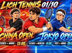 Lịch thi đấu tennis hôm nay 1/10: Alcaraz, Zverev cùng dàn sao ra sân