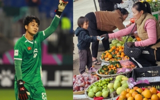 Gánh hoa quả đắt khách, mẹ Văn Bình tấp nập đón 'con dâu tương lai' mua hàng sau U23 châu Á
