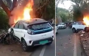 
                SUV điện bất ngờ bốc cháy dữ dội sau va chạm giao thông
            