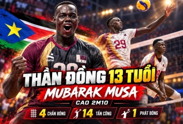 Người khổng lồ 13 tuổi ĐT Qatar gây chú ý khi hạ bóng chuyền Việt Nam