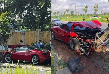 Hà Nội: Mang Ferrari gần 20 tỷ đi sửa, nhân viên garage cầm lái tông nát đầu xe