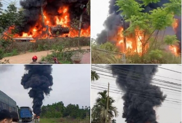 Xe bồn chở xăng nổ lốp bốc cháy ngùn ngụt, tài xế tử vong thương tâm