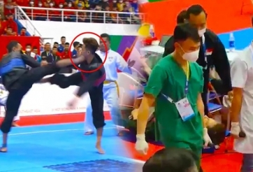 VIDEO: Võ sĩ Singapore bị đánh đến mức nằm cáng rời sân nhưng vẫn nhận HCV