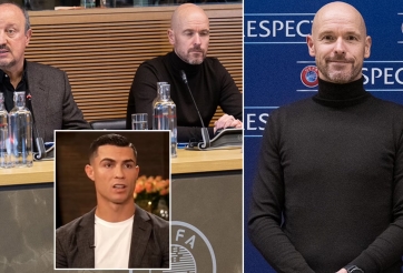 Ten Hag gặp gỡ HLV PSG, tươi cười sau khi loại Ronaldo khỏi MU