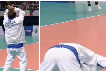 Vỡ òa cảm xúc khi giành HCĐ, Tổng thư ký LĐBC Campuchia quỳ rạp xuống đất cảm ơn CĐV Việt Nam