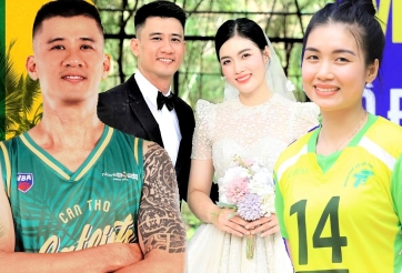 Hoa khôi bóng chuyền Mộng Kha lên xe hoa với huyền thoại bóng rổ Việt Nam