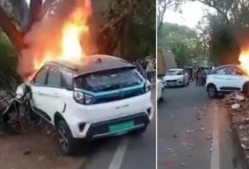 SUV điện bất ngờ bốc cháy dữ dội sau va chạm giao thông