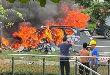 Ô tô điện Trung Quốc bốc cháy dữ dội sau tai nạn giao thông, một người thiệt mạng