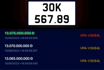 Biển sảnh tiến ‘san bằng tất cả’ 30K-567.89 được ‘chốt hạ’ với mức đấu giá 13,075 tỷ đồng