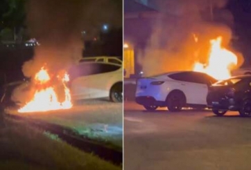 Xe điện Tesla Model Y bất ngờ bốc cháy khi đang đỗ bên đường