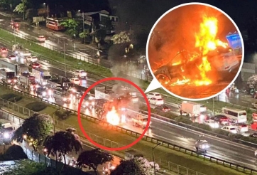 Hà Nội: Xe SUV bốc cháy dữ dội trên đường Vành đai 3