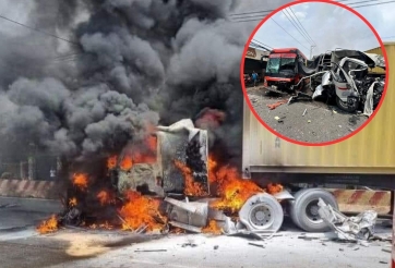 Xe container bốc cháy ngùn ngụt sau tai nạn kinh hoàng tại Bình Phước, nhiều người thương vong