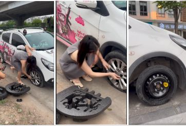 Nữ tài xế VinFast Fadil gây sốt khi tự thay lốp xe: Phải nhờ người thân hướng dẫn nhưng tiết kiệm 1 triệu đồng