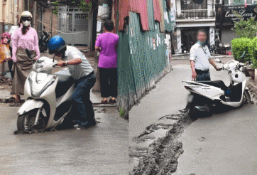 Cố dắt xe vào ngõ cho 'tiện đường', người đàn ông phá hỏng 100m đường bê tông mới đổ tại Hà Nội