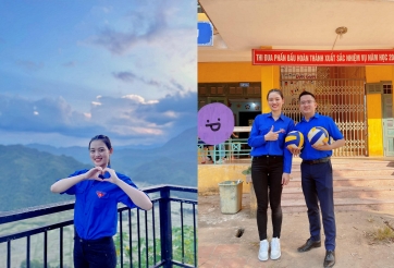 Chuyền hai xinh đẹp Thu Hoài rạng rỡ trong buổi công tác 'Mùa hè xanh'