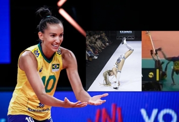 Sao bóng chuyền Brazil lộn cù mèo, NHM ngỡ như gặp lại Minh Hằng