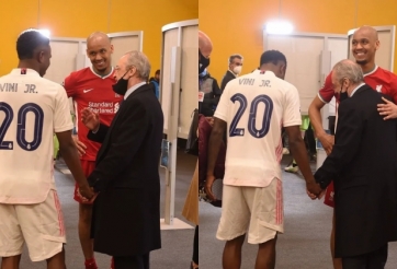 Cầu thủ Liverpool vui đùa cùng chủ tịch Real sau thất bại
