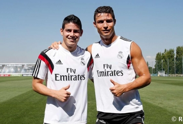 Ronaldo và James Rodriguez trong buổi tập đầu tiên