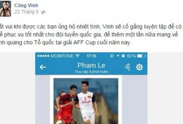 Công Vinh khoe tin nhắn 'độc' fan gửi