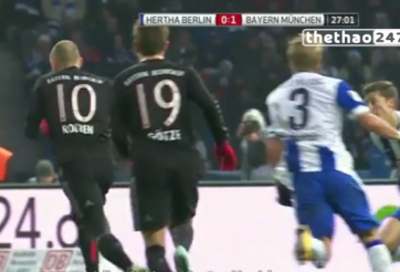 Video clip bàn thắng: Hertha Berlin 0-1 Bayern Munich- Vất vả