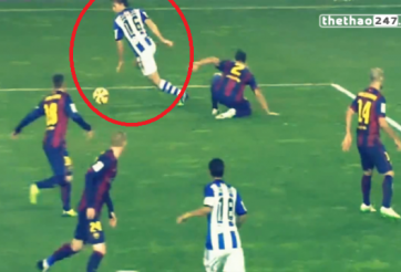 VIDEO: Hậu vệ của Barcelona bị cầu thủ Real Sociedad biến thành gã hề