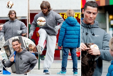 VIDEO: Ronaldo 'đá bóng xin tiền' gây bất ngờ 1 bé trai trên phố