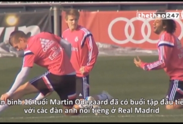 VIDEO: Vừa về Real Madrid, Odergaard đã được tập với đội 1 toàn sao