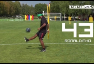 VIDEO: Xem các siêu sao thi bịt mắt tâng bóng - Ronaldinho vẫn là số 1