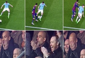 Guardiola ôm mặt khi xem Messi xỏ háng cầu thủ Man City