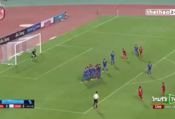 VIDEO: Siêu phẩm sút phạt của đội trưởng U23 Campuchia vào lưới U23 Thái Lan