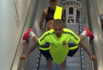 VIDEO: Dani Alves biểu diễn kỹ thuật... đi thang cuốn khi ra sân tập