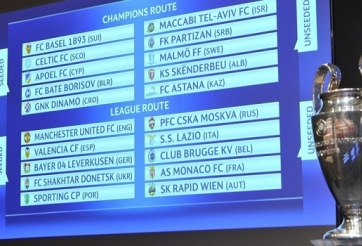 Bốc thăm vòng play-off Champions League: M.U gặp Á quân nước Bỉ