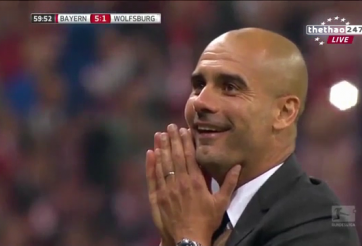 VIDEO: Phản ứng hài hước của HLV Guardiola khi Lewandowski ghi bàn thắng thứ 5