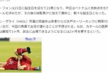 Chấn thương của Công Phượng thu hút sự quan tâm của báo chí Nhật