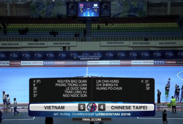 Video Futsal: Việt Nam 5-4 Đài Loan (Giải VĐ châu Á 2016)
