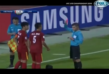 VIDEO: Trọng Đại nhận thẻ đỏ, U19 UAE gỡ hòa trên chấm 11m