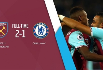 Video bàn thắng: West Ham 2-1 Chelsea (Vòng 4 Cúp liên đoàn Anh)