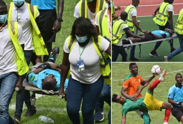 VIDEO: Trọng tài rời sân bằng cáng do bất tỉnh