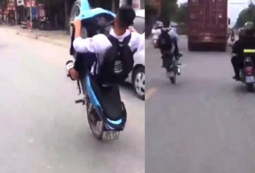 VIDEO: Nam sinh bốc đầu xe trêu ngươi CSCĐ Hà Nội