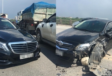 Xế bạc tỷ Mercedes-Benz S500 gặp nạn trên cầu Vĩnh Tuy