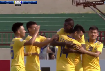 Pha đánh đầu đẳng cấp của Olaha đưa SLNA lên dẫn trước