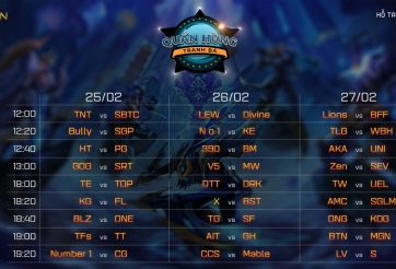 Lịch thi đấu Tốc Chiến - Quần Hùng Tranh Bá mới nhất