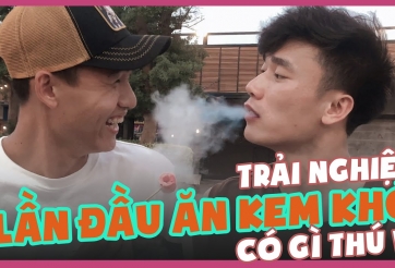 VIDEO: Biểu cảm của Quang Hải, Đức Chinh, Tiến Dũng, Thành Chung, Việt Anh trải nghiệm lần đầu ăn kem khói