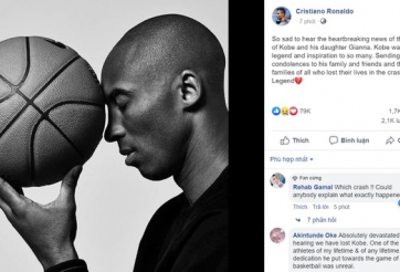 Ronaldo cùng nhiều ngôi sao bàng hoàng trước sự ra đi của Kobe Bryant