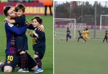 VIDEO: Con trai Messi ghi bàn ấn tượng cho đội trẻ Barca