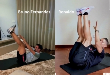 VIDEO: Bruno Fernandes thất bại trước thử thách gập bụng của Ronaldo