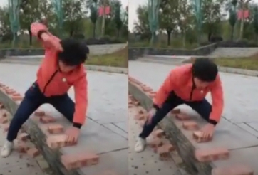 VIDEO: Võ sư Trung Quốc dùng tay không đập vỡ 50 viên gạch trong 40 giây